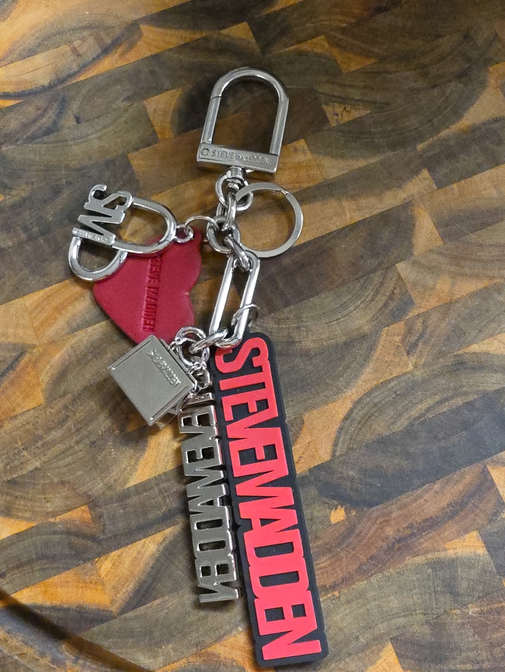 Steve Madden Red and Silver Logo Charm Keyring